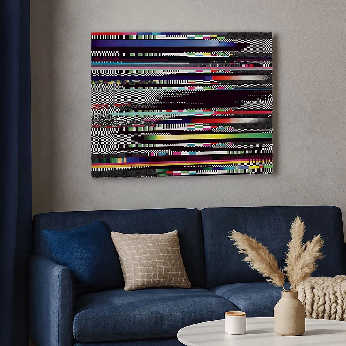 Obraz na plátne - Farebné čiary a pixely v abstraktnom štýle - 70x50cm - Kontrolný obraz skutočnosti - Moderná nástenná dekorácia do obývacej izby a spálne ARTTOR