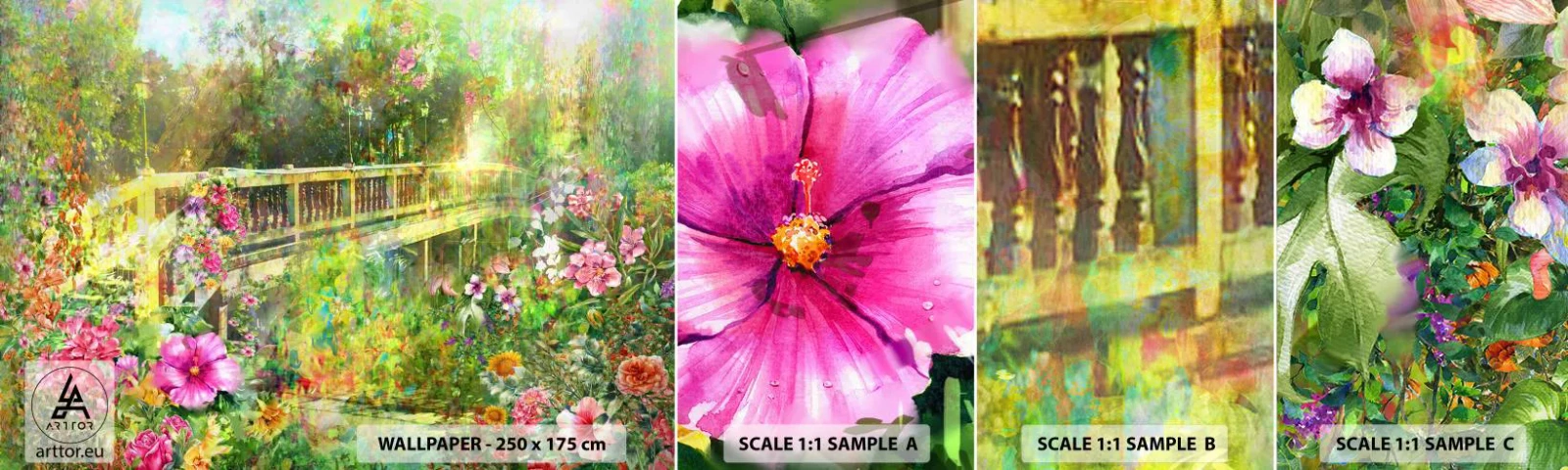 Vzorka Fototapeta Standard Eco - Mostík jarného vzdychania - Krajina, Kvety, Záhrada - 100x30 cm