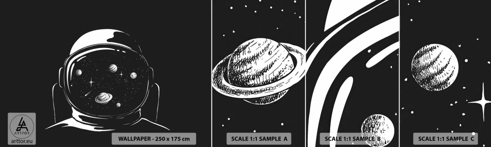 Vzorka samolepiacej fototapety Deluxe Sticker - Skvelý výhľad - Astronaut, Kozmos, Vesmír - 100x30 cm