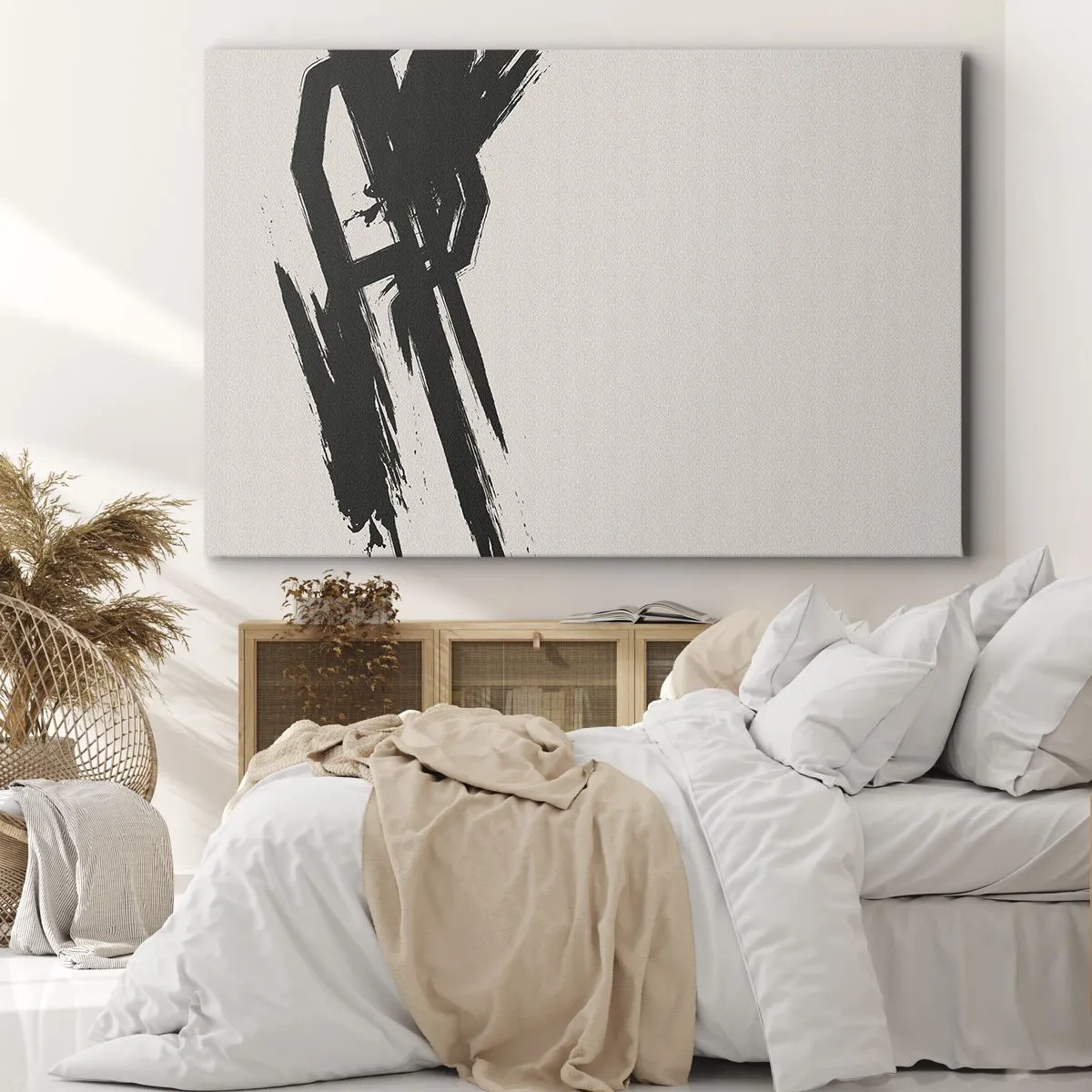 Obraz na plátne - Dynamické ťahy štetcom v čiernej farbe na svetlom pozadí - 70x50cm - Nezastaviteľná hybnosť - Moderná nástenná dekorácia do obývacej izby a spálne ARTTOR