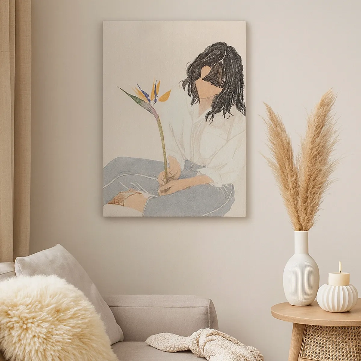 Obraz na plátne - Portrét s exotickým kvetom - 50x70 cm