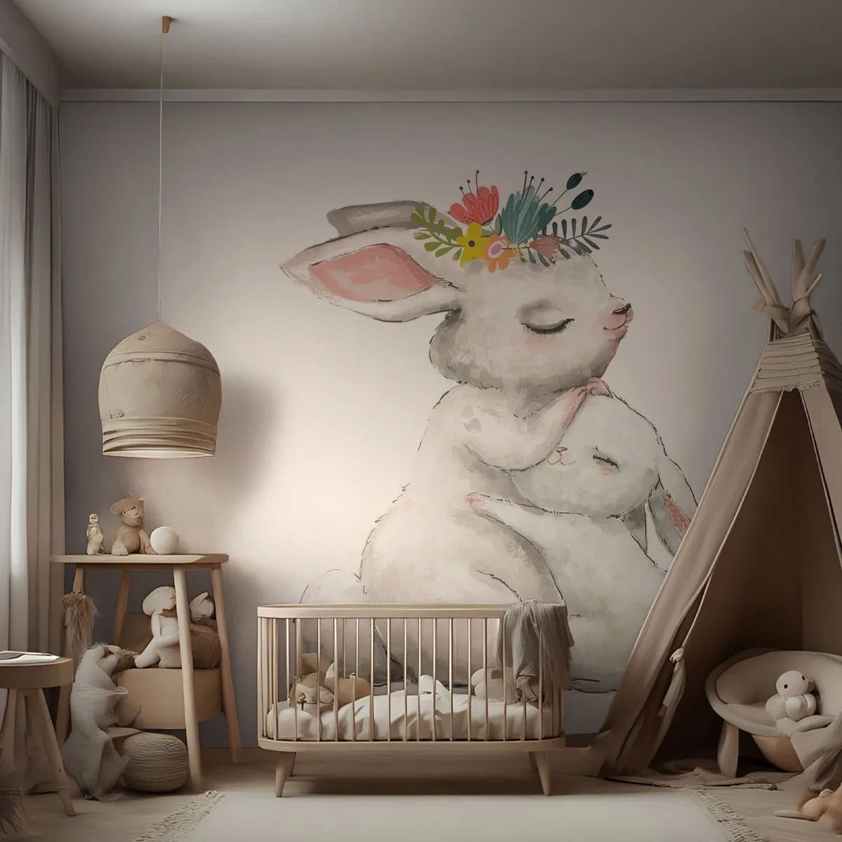 Fototapeta Premium Canvas - Najlepšie je u mamy - Pre deti, Králik, Matka s dieťaťom - 300x210 cm