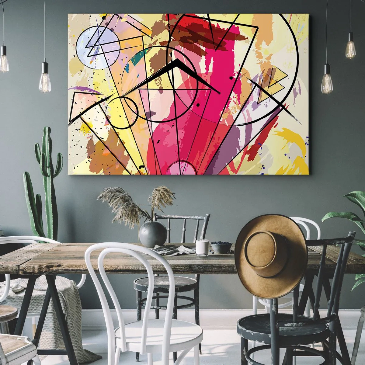 Obraz na plátne - Abstrakcia s čiarami a geometrickými tvarmi - 70x50cm - Výbuch - Moderná nástenná dekorácia do obývacej izby a spálne ARTTOR