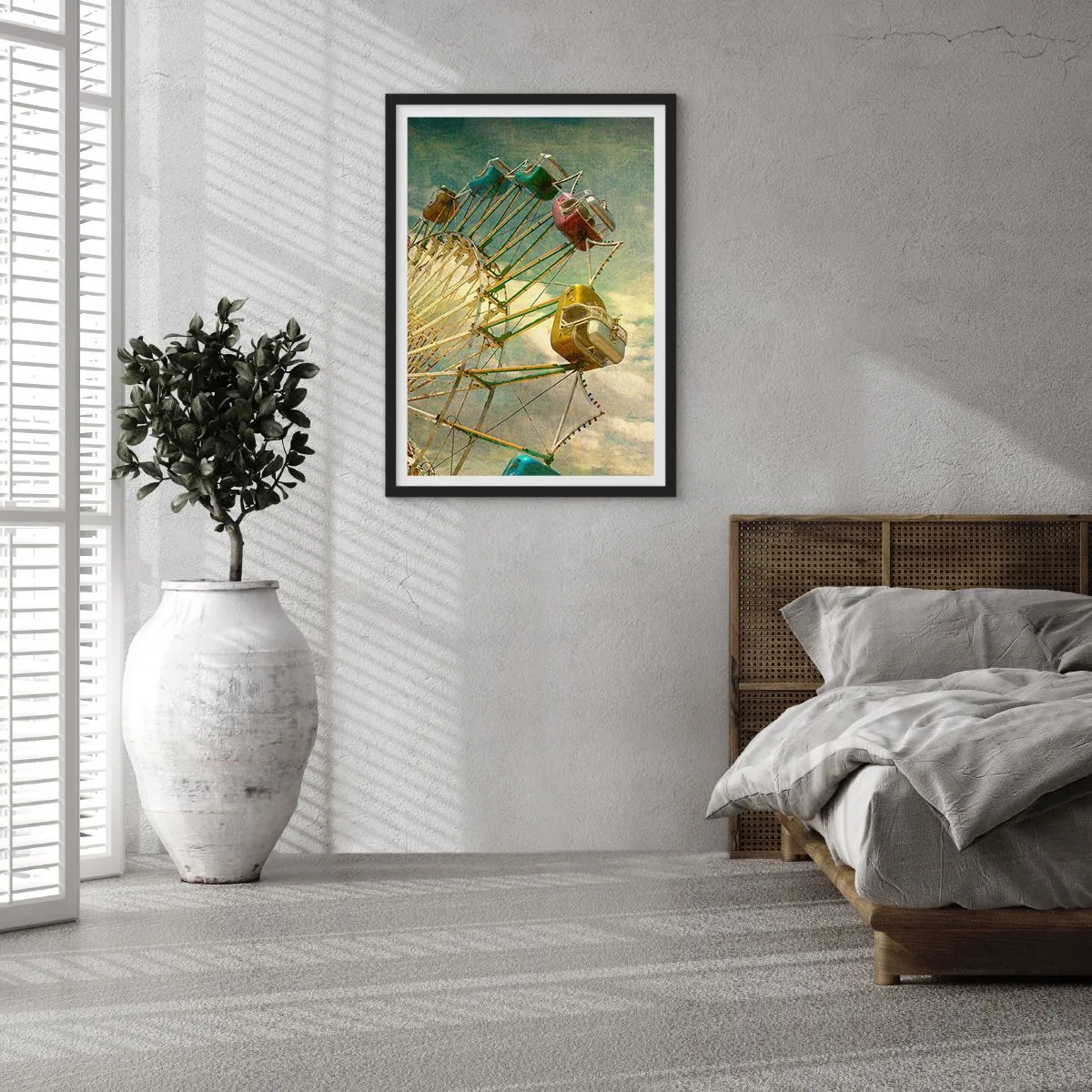 Plagát v čiernom ráme - Retro ruské koleso s oblakmi na pozadí vo vintage štýle - 50x70cm - Bude, bude zábava… - Moderná nástenná dekorácia do obývacej izby a spálne ARTTOR