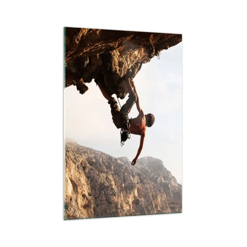 Obraz na skle - Svet zovretý v ruke na zosuve balvanu - 70x100 cm