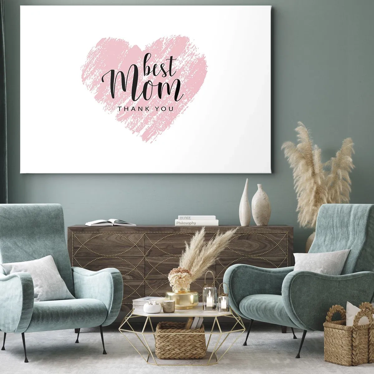 Obraz na plátne - Ružové srdce s nápisom „Najlepšia mama, ďakujem“ na bielom pozadí - 70x50cm - Vždy pravá chvíľa - Moderná nástenná dekorácia do obývacej izby a spálne ARTTOR