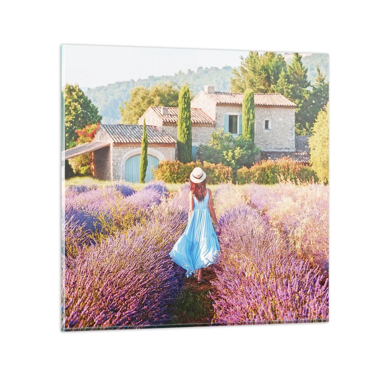 Obraz na skle - Levanduľové dievča - 50x50 cm