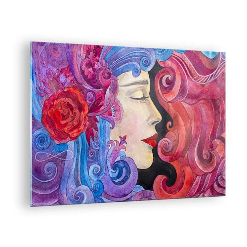 Obraz na skle - Farebný portrét ženy v secesnom štýle s bohatou ornamentikou - 70x50cm - Secesia stále živá - Moderná nástenná dekorácia do obývacej izby a spálne ARTTOR