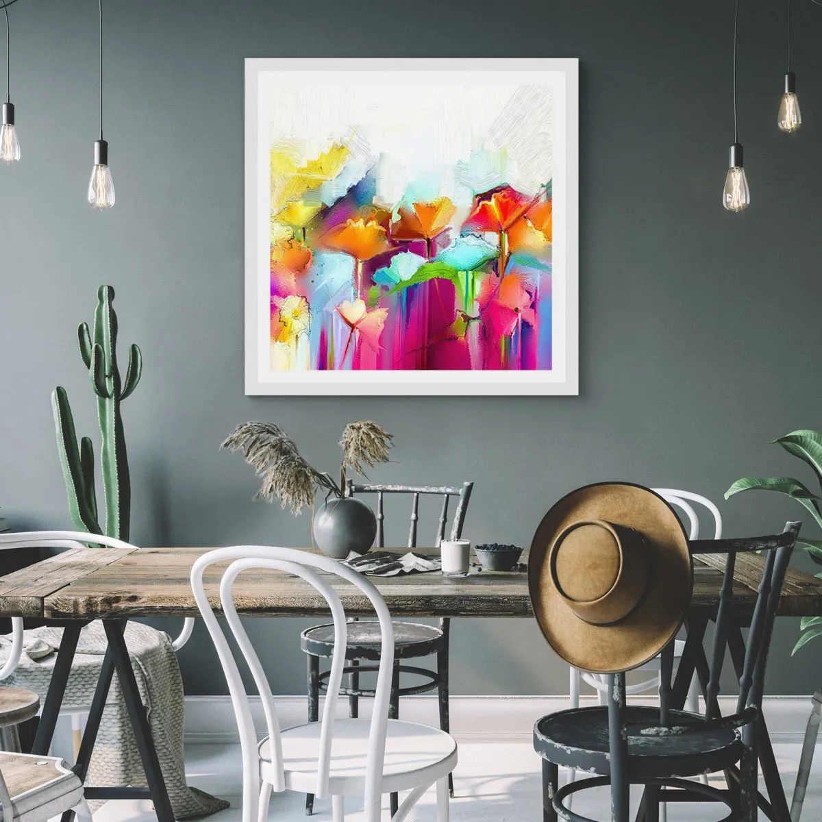 Plagát v bielom ráme - Dúha rozkvitla - 50x50 cm