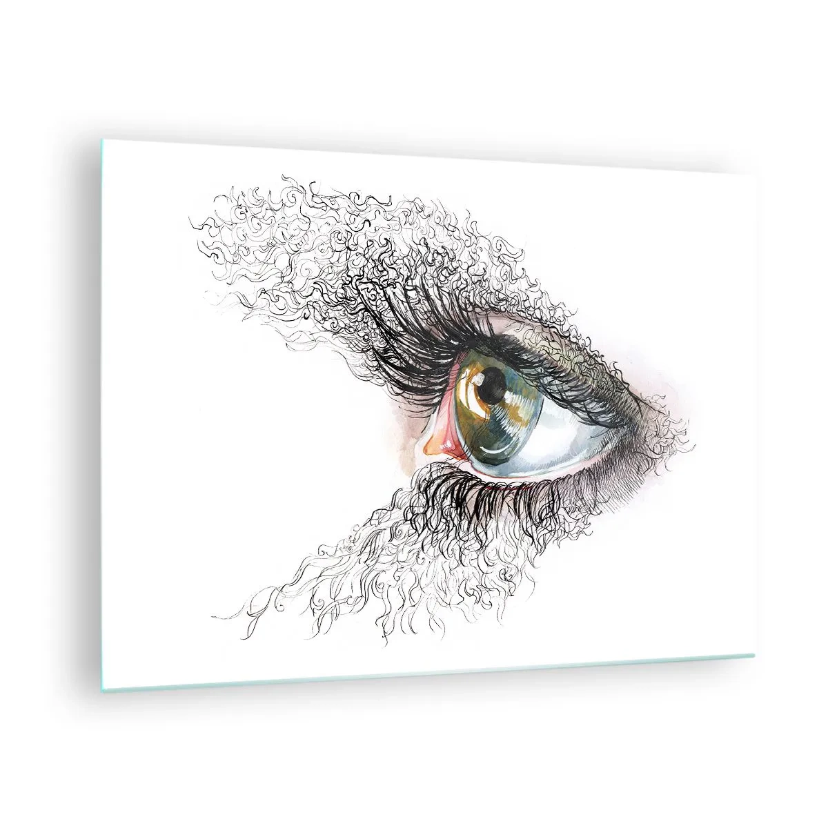 Obraz na skle - Zlaté oko obklopené dynamickými líniami a abstraktnými detailmi - 70x50cm - Pozri sa priamo do duše - Moderná nástenná dekorácia do obývacej izby a spálne ARTTOR