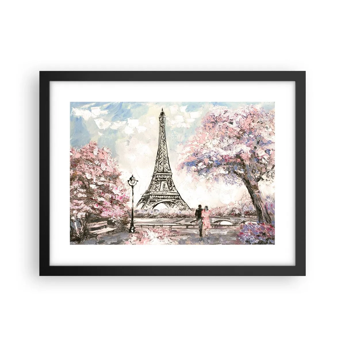 Plagát v čiernom ráme - Aprílová prechádzka Parížom - 40x30 cm