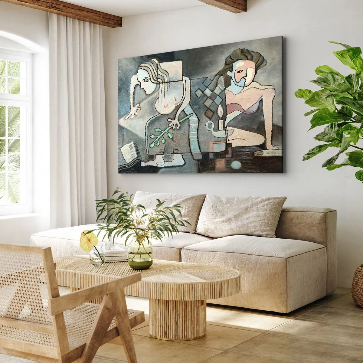 Obraz na plátne - Abstraktné postavy v symbolickej kompozícii s hlbokým významom - 70x50cm - Mozaika ducha a hmoty - Moderná nástenná dekorácia do obývacej izby a spálne ARTTOR