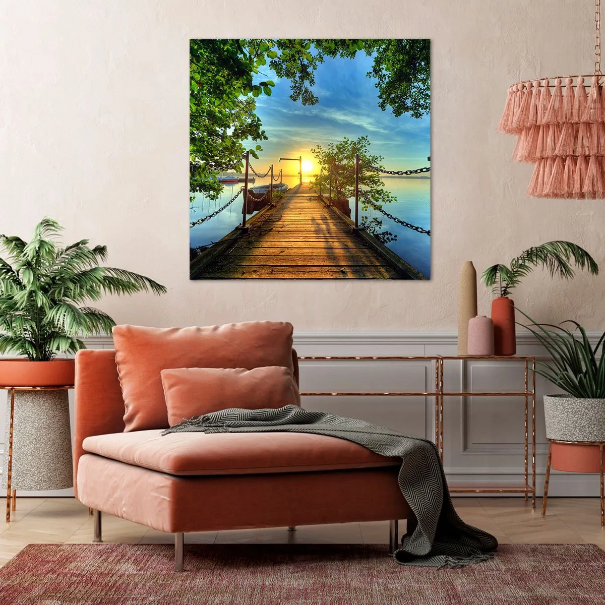 Obraz na plátne - Západ pri vode - 70x70 cm