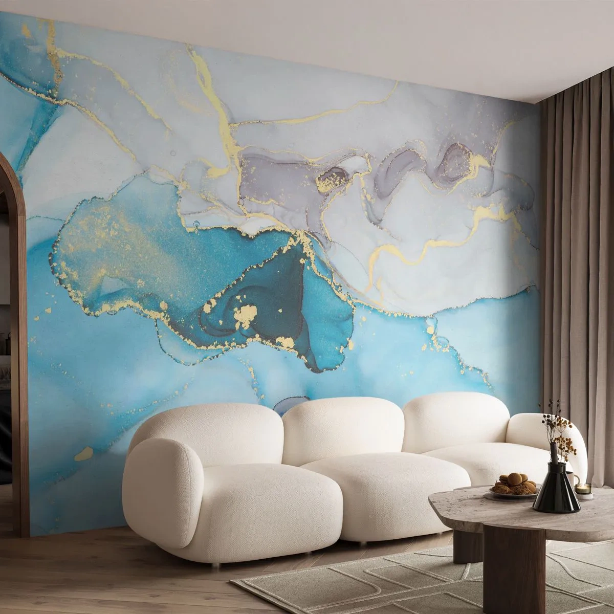 Fototapeta Premium Canvas - Štúdia o stretnutí šedej a tyrkysovej - Abstrakcia, Kus, Moderný vzor - 350x256 cm