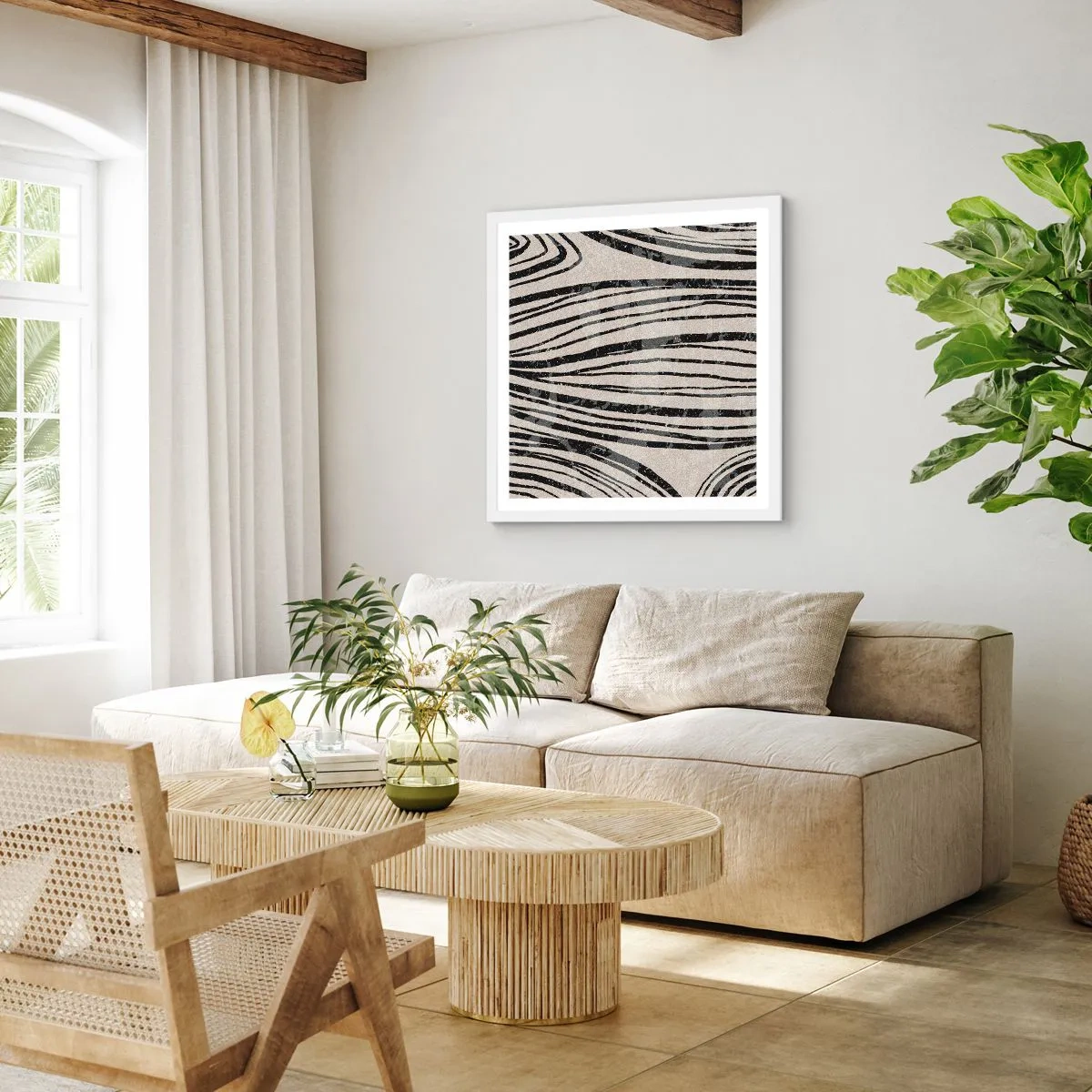 Plagát v bielom ráme - Močiar s líniami - 60x60 cm