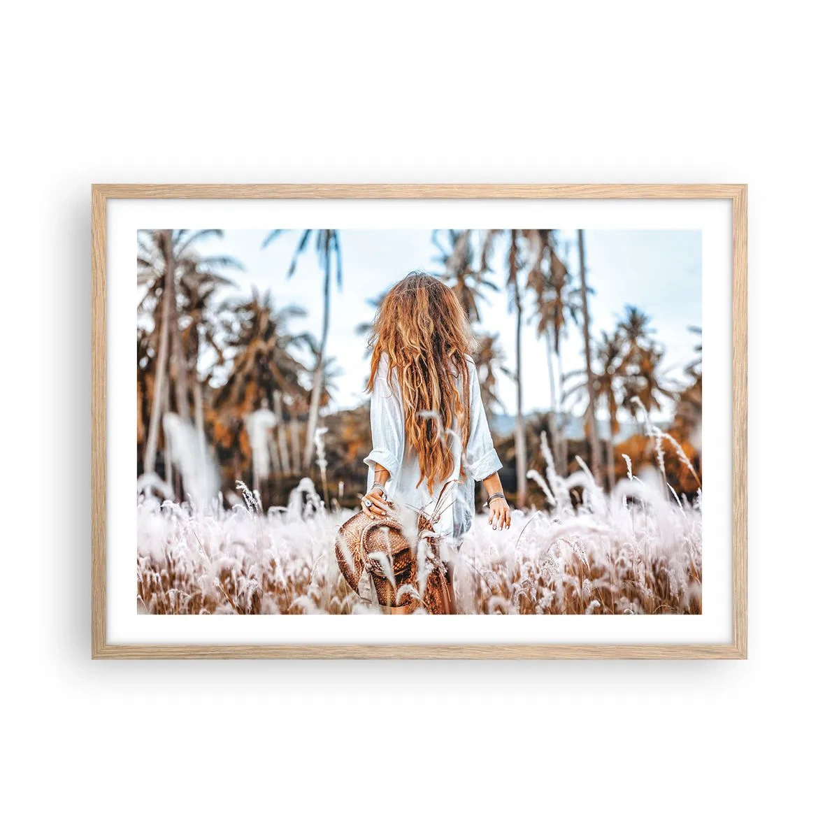 Plagát v ráme zo svetlého duba - Zrodená z trávnej páperie - 70x50 cm