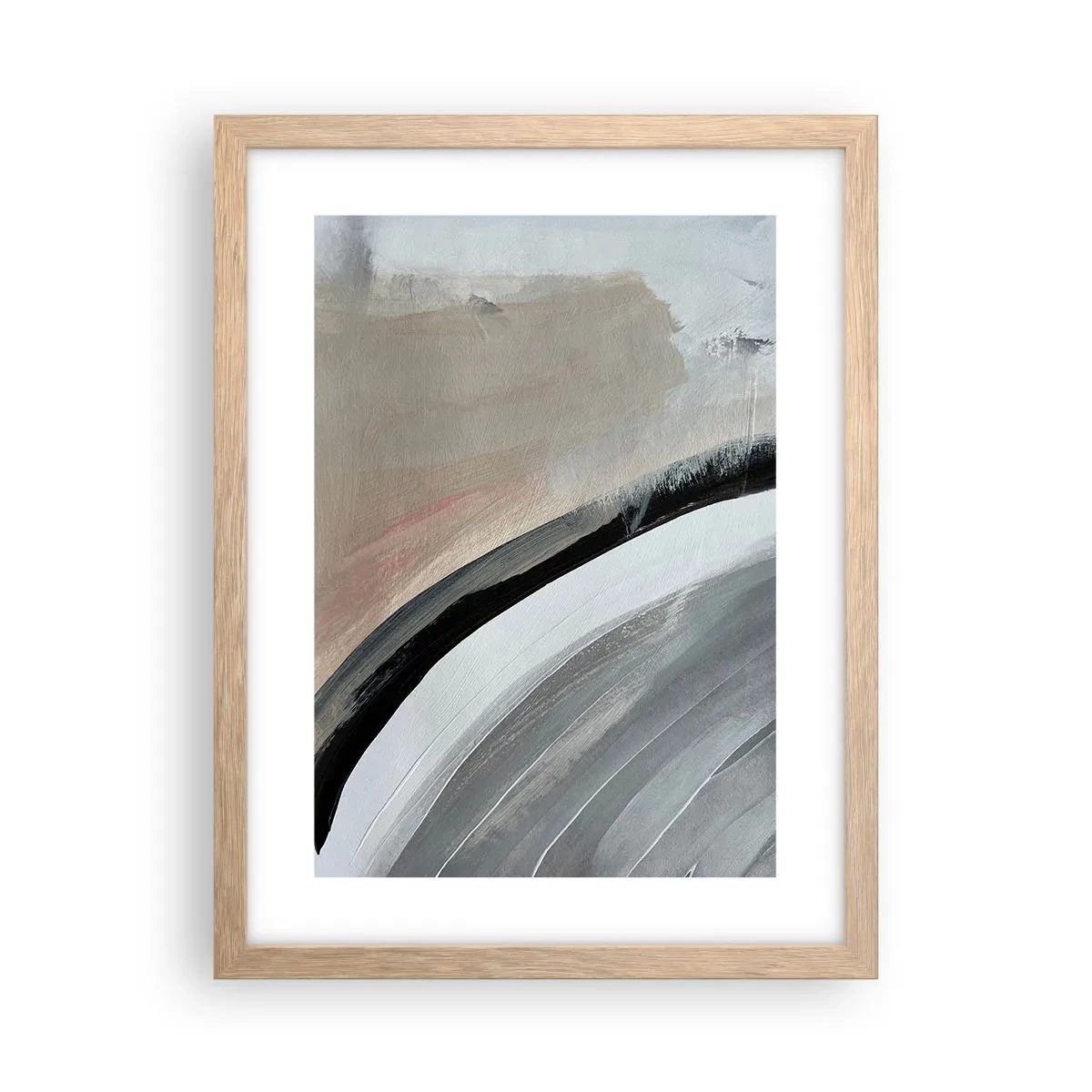 Plagát v ráme zo svetlého duba - Kompozícia: čierny a šedý oblúk - 30x40 cm