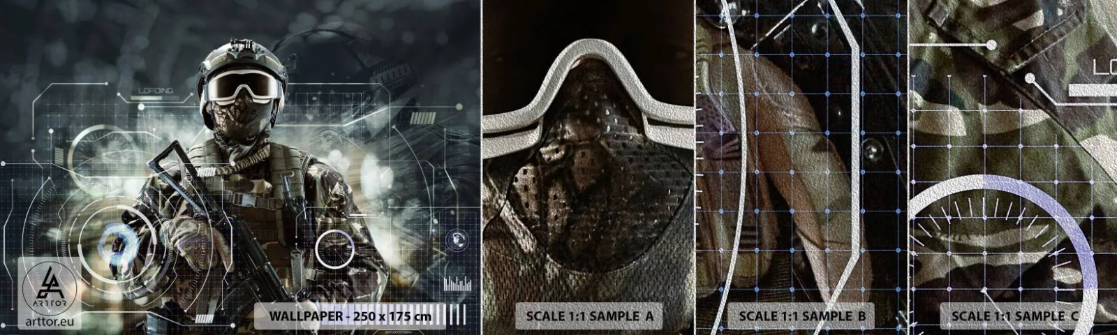 Vzorka fototapety Premium Sand - Ešte väčšia sila - Abstrakcia, Vojak, Komando - 100x30 cm