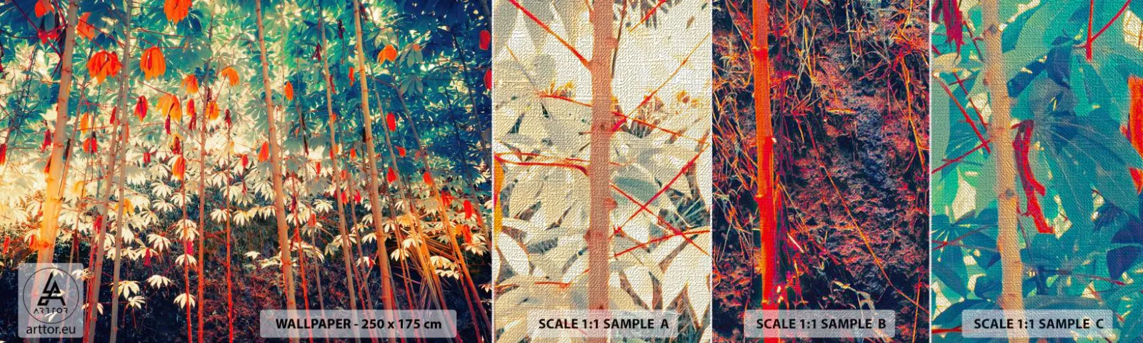 Vzorka fototapety Premium Canvas - Tajný život listov - Tropický les, Príroda, Stromy - 100x30 cm