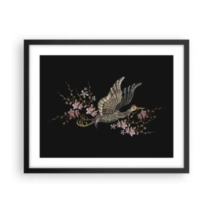 Plagát v čiernom ráme - Exotický vyšívaný vták - 50x40 cm