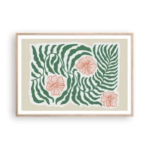 Plagát v ráme zo svetlého duba - Rozkvitnuté v zeleni - 100x70 cm