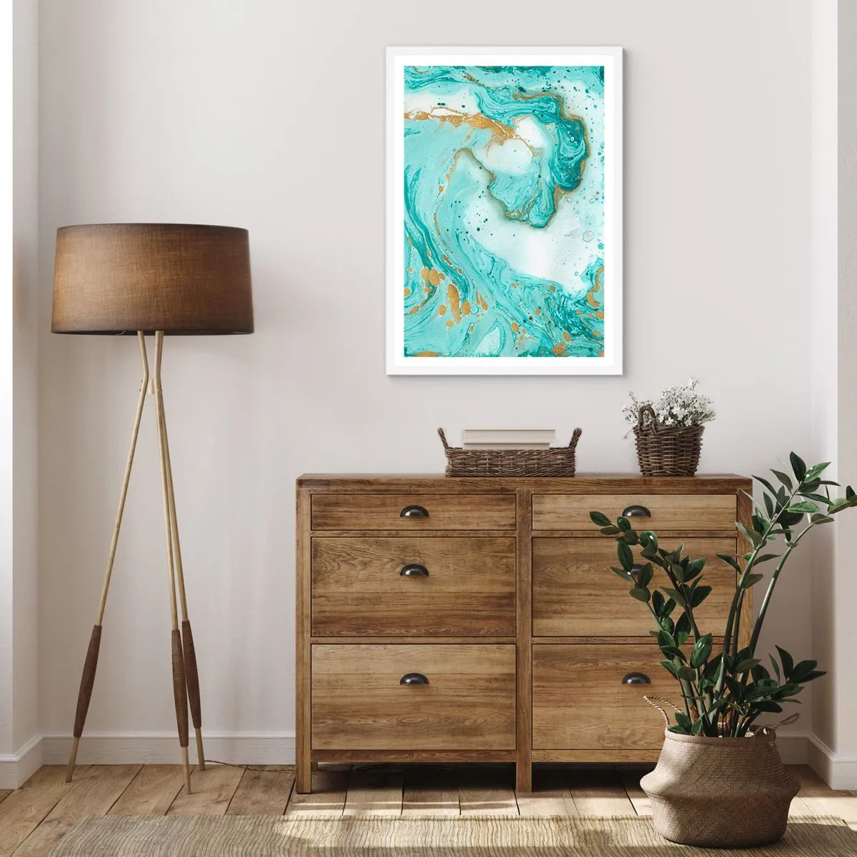 Plagát v bielom ráme - Pod veľkou vlnou z epochy Edo - 70x100 cm