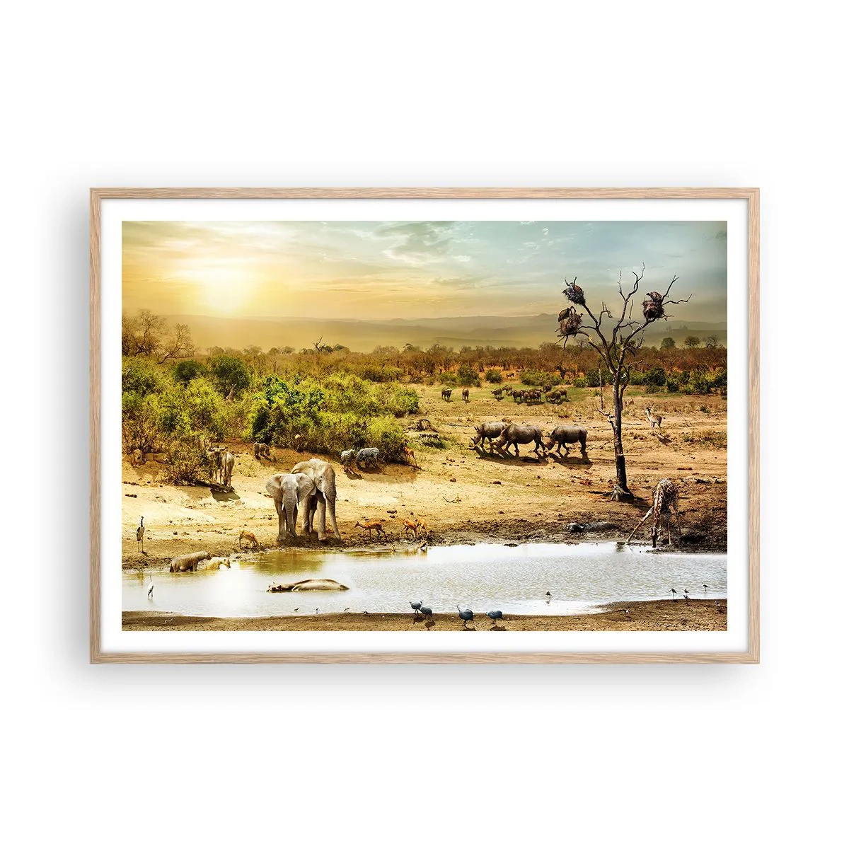 Plagát v ráme zo svetlého duba - „Z raja opäť pramenila rieka…“ - 100x70 cm