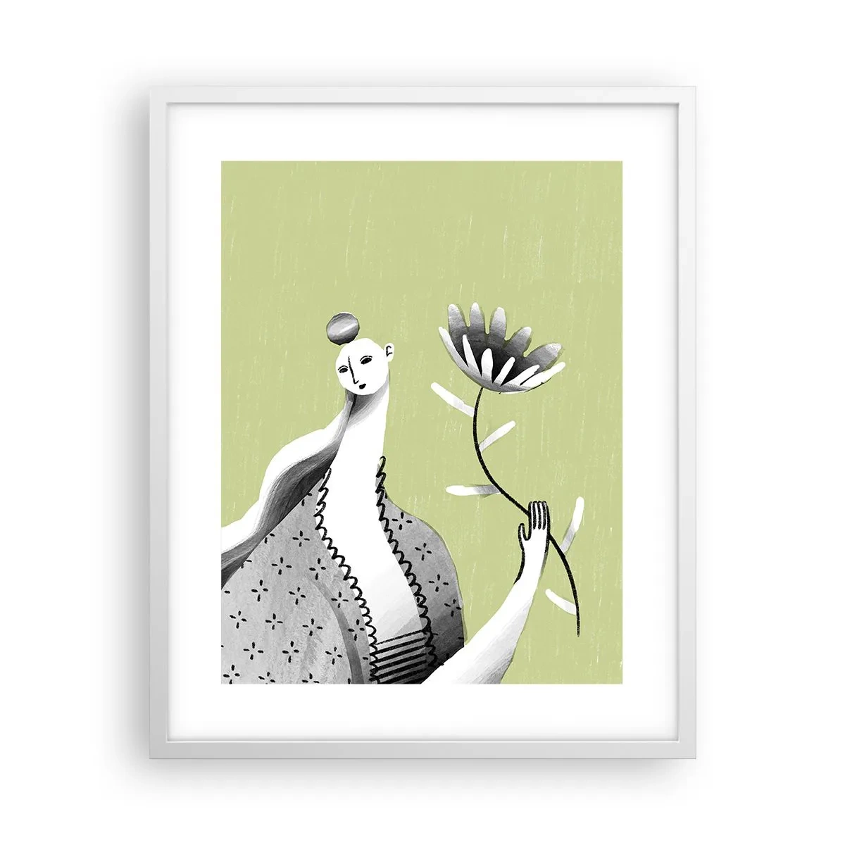 Plagát v bielom ráme - Modernistický portrét – držiaci kvet - 40x50 cm