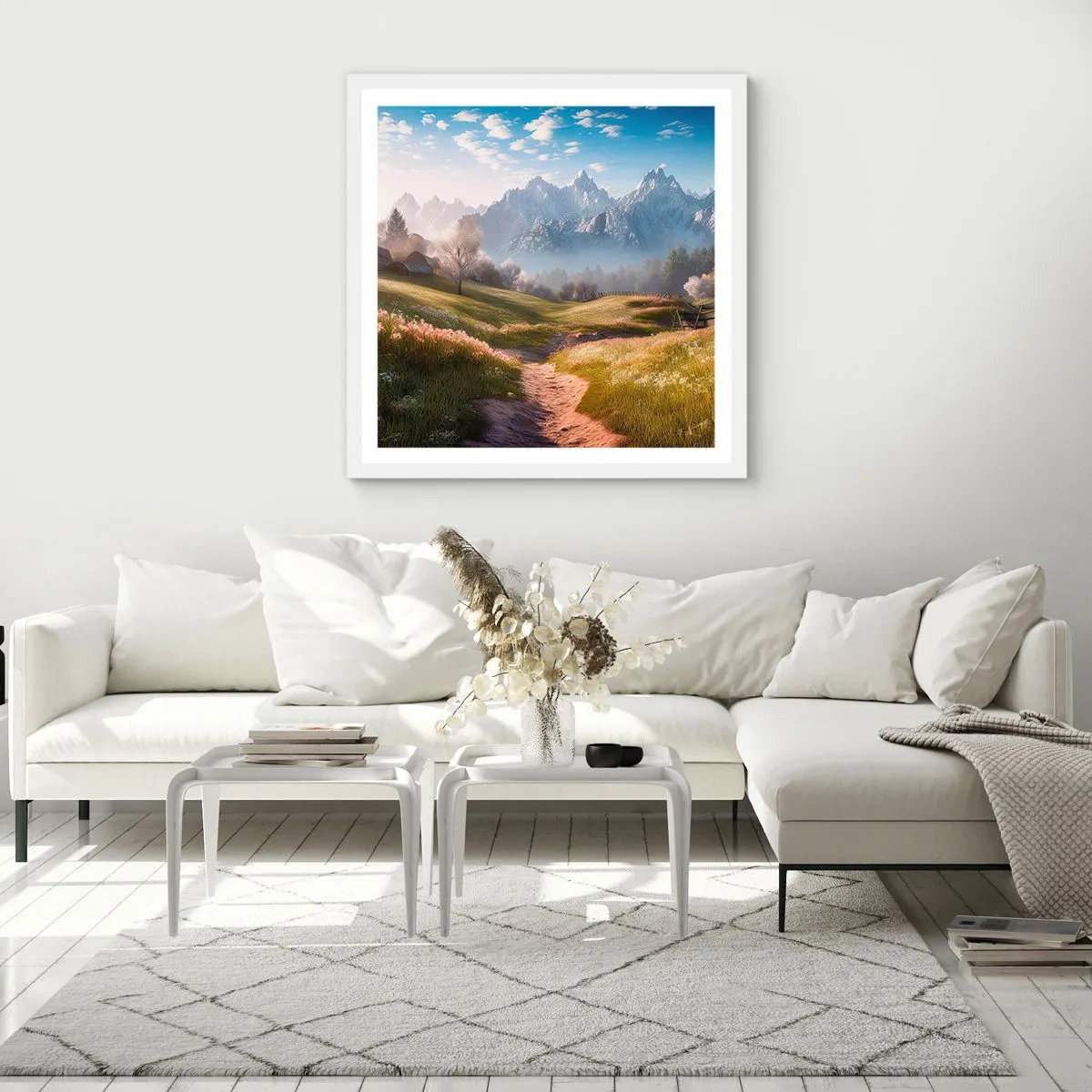 Plagát v bielom ráme - Idylické údolie - 50x50 cm