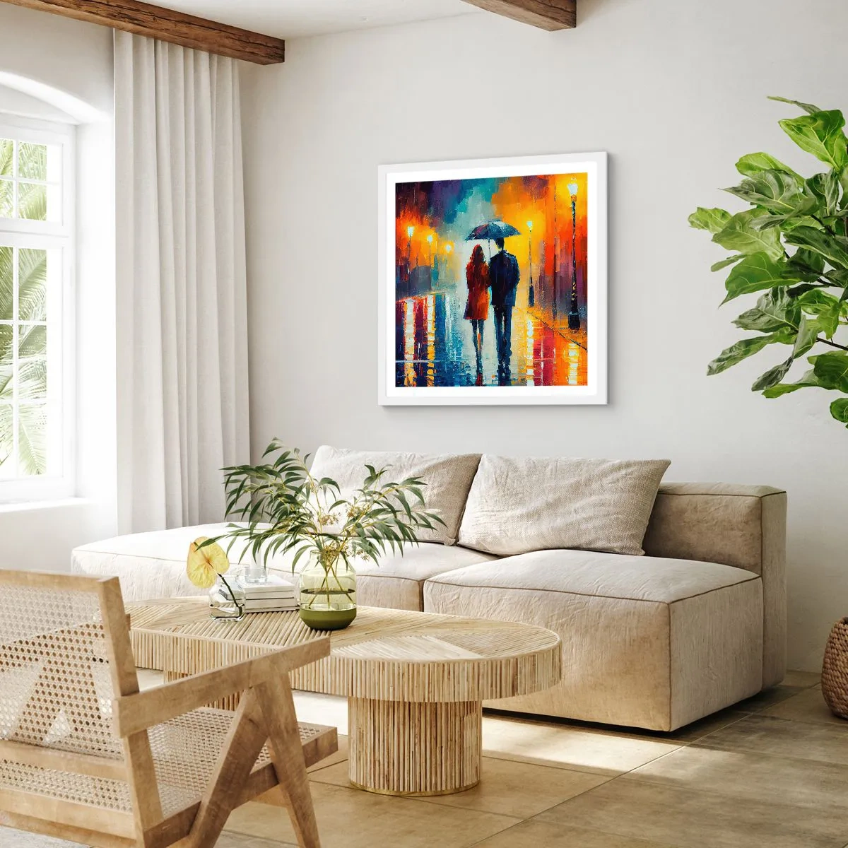 Plagát v bielom ráme - Spolu – farebná noc - 30x30 cm