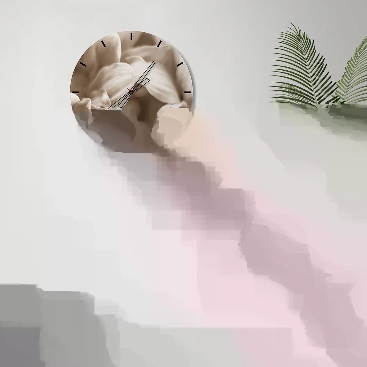 Nástenné hodiny - Detailný záber na krémové sépiové kvetné lupienky - 30x30cm - Nežné ako úsmev - Moderná nástenná dekorácia do obývacej izby, kuchyne a spálne ARTTOR