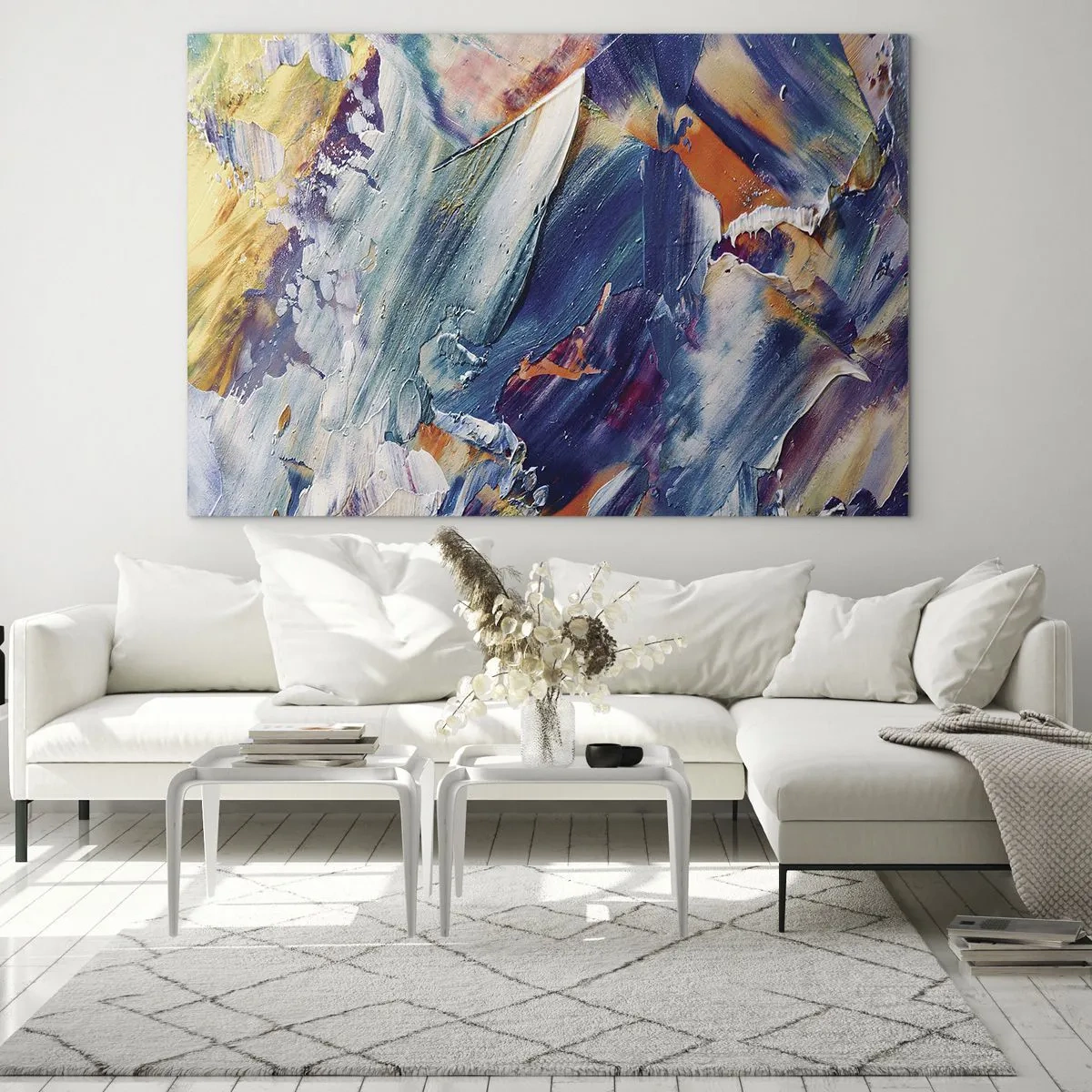 Obraz na skle - Dynamická abstrakcia s hustými ťahmi farby - 70x50cm - Chaos farieb - Moderná nástenná dekorácia do obývacej izby a spálne ARTTOR