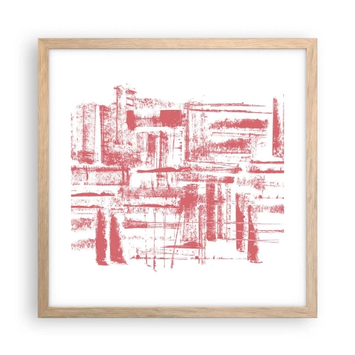 Plagát v ráme zo svetlého duba - Červené mesto - 40x40 cm