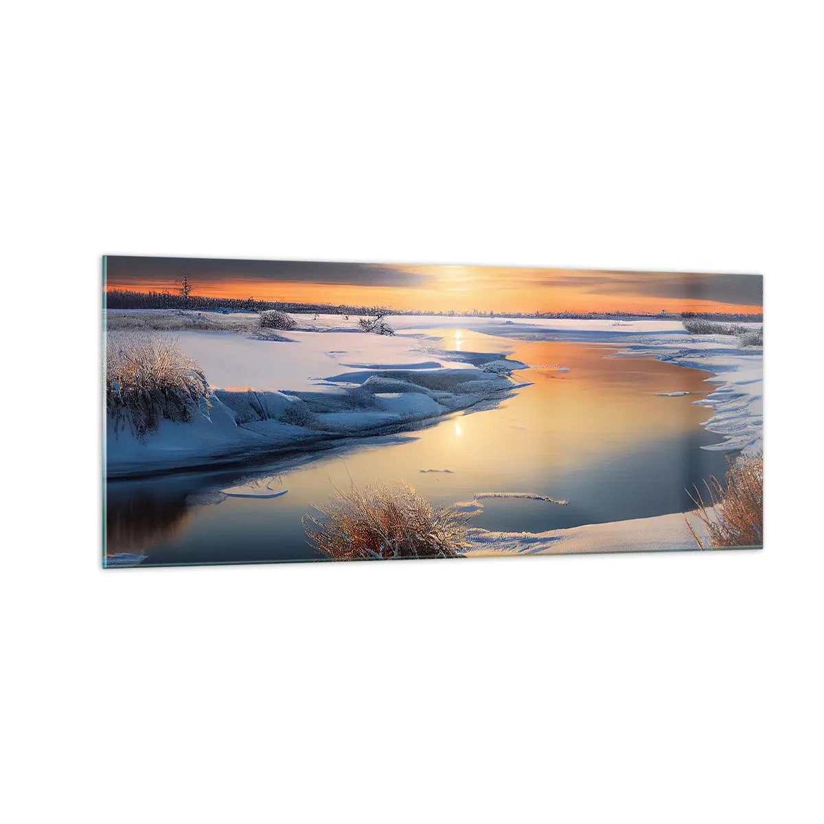 Obraz na skle - Zimný západ slnka - 100x40 cm