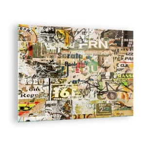 Obraz na skle - Umelecká kompozícia plagátov, nápisov a graffiti - 70x50cm - Och, deje sa to... - Moderná nástenná dekorácia do obývacej izby a spálne ARTTOR