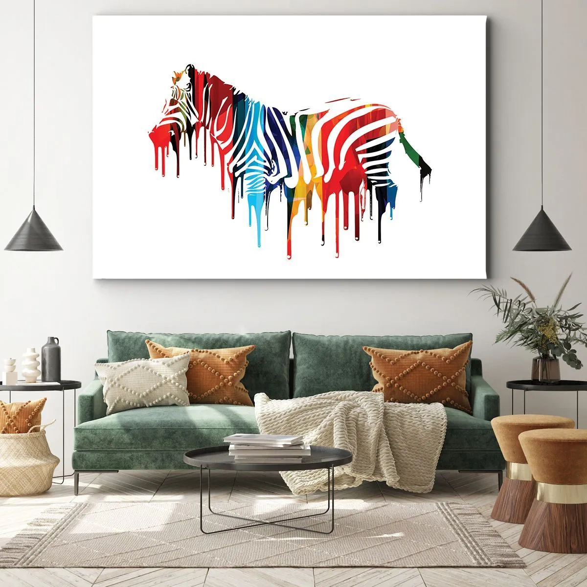 Obraz na plátne - Abstraktná zebra v pestrofarebných farbách s efektom farby - 70x50cm - Nielen čierno-biely - Moderná nástenná dekorácia do obývacej izby a spálne ARTTOR