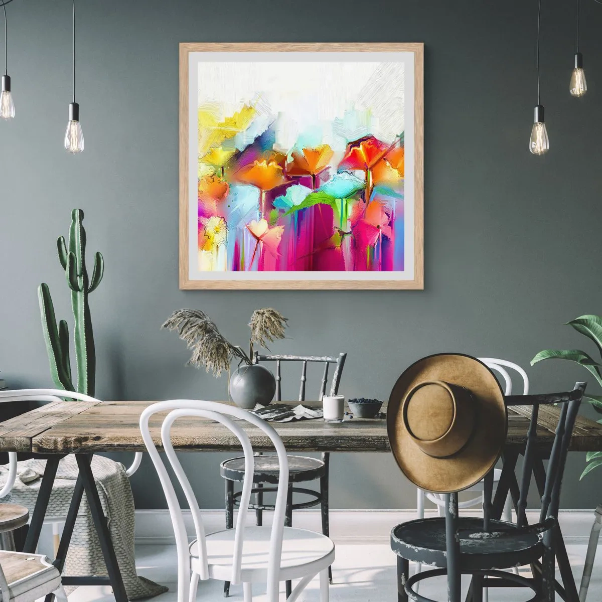 Plagát v ráme zo svetlého duba - Dúha rozkvitla - 40x40 cm