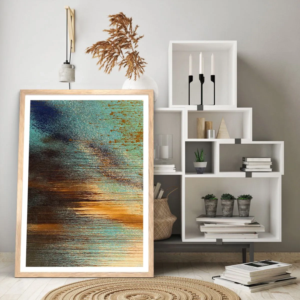 Plagát v ráme zo svetlého duba - Nenáhodná farebná kompozícia - 70x100 cm