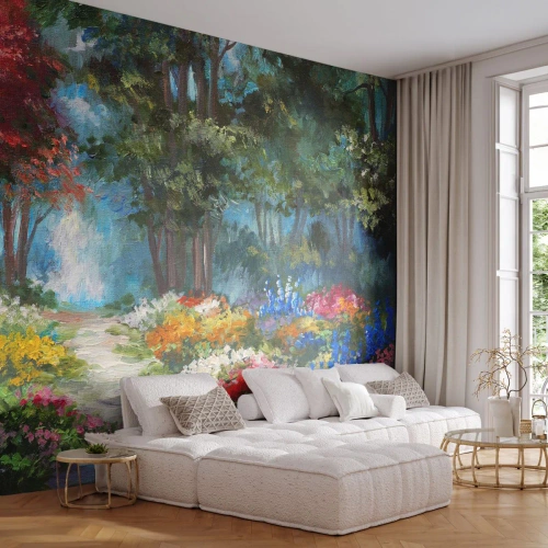 Fototapeta Premium Canvas - Lesná záhrada, kvetinový les - Krajina, Park, Kvety - 450x315 cm