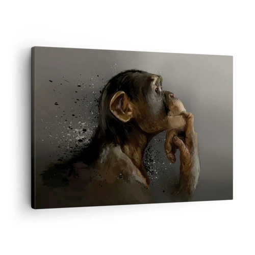 Obraz na plátne - Portrét opice v reflexnej póze na sivom pozadí - 70x50cm - Určite mysliteľ - Moderná nástenná dekorácia do obývacej izby a spálne ARTTOR