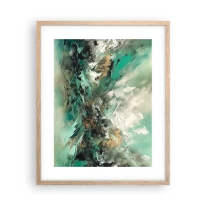 Plagát v ráme zo svetlého duba - Smaragdovočierne vlnobitie - 40x50 cm