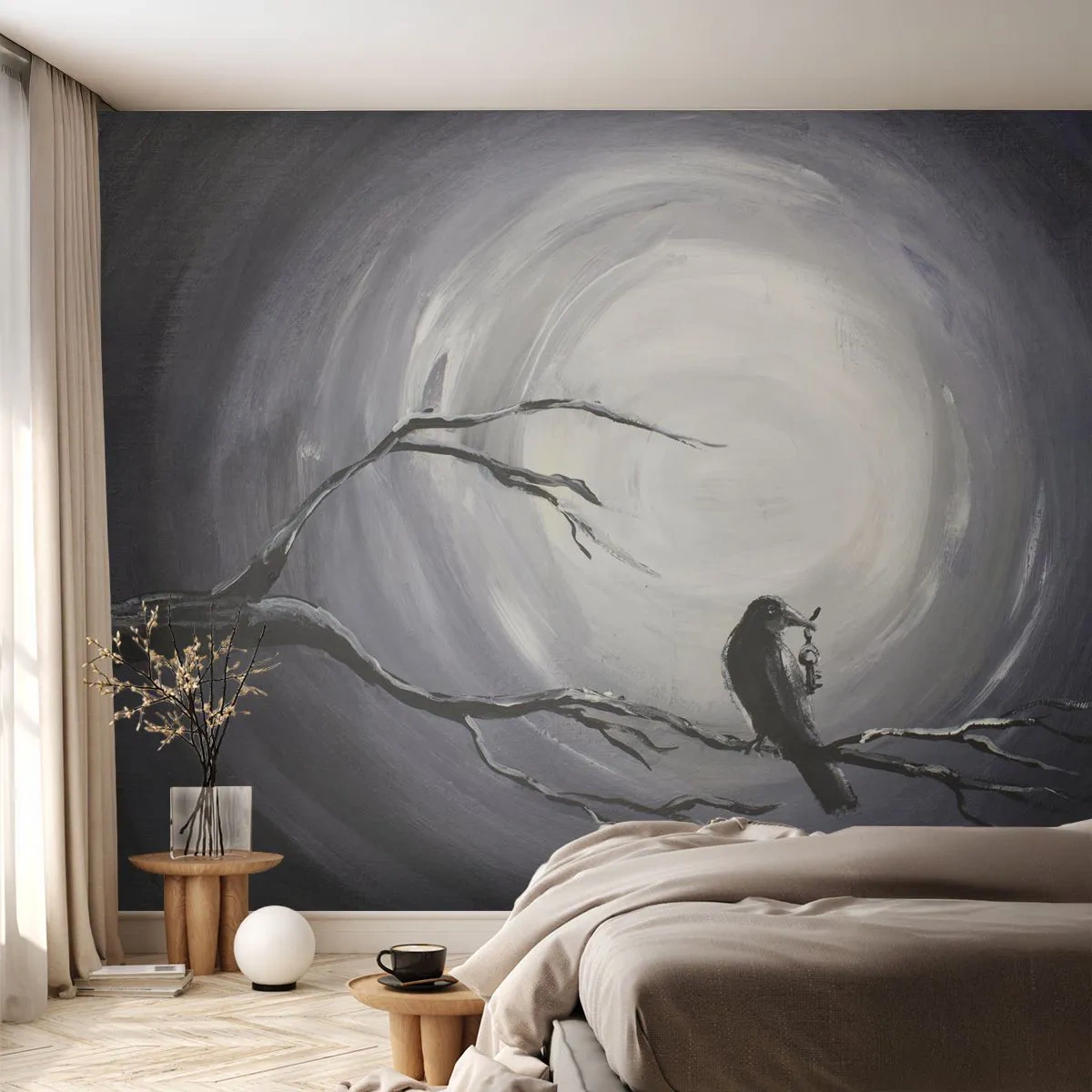 Fototapeta Premium Canvas - Kľúč k tajomstvu noci - Abstrakcia, Vrana, Vták - 200x140 cm