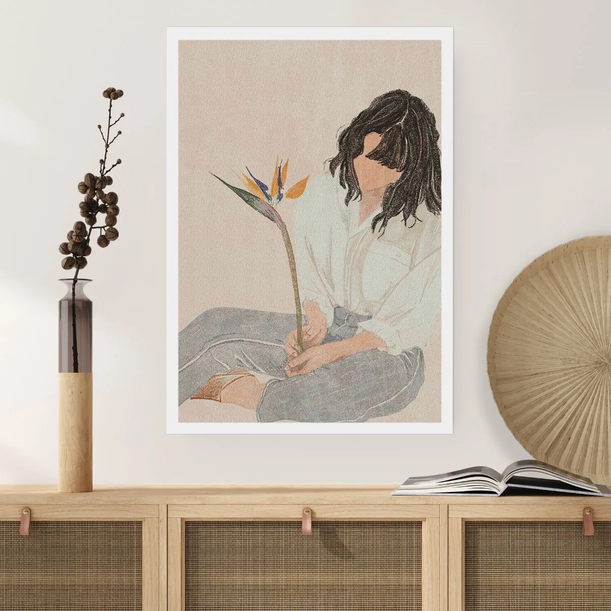 Plagát - Portrét s exotickým kvetom - 70x100 cm