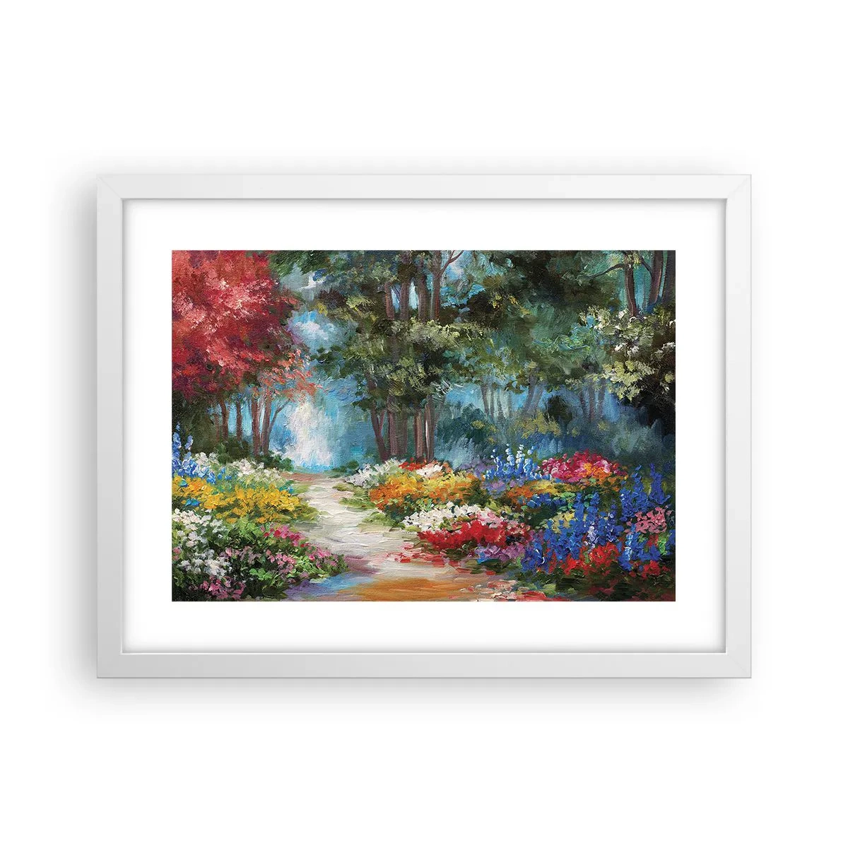 Plagát v bielom ráme - Lesná záhrada, kvetinový les - 40x30 cm