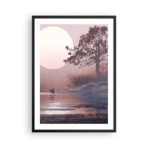 Plagát v čiernom ráme - Romantická krajina s mesiacom a stromom pri vode - 50x70cm - Nočné zázraky - Moderná nástenná dekorácia do obývacej izby a spálne ARTTOR