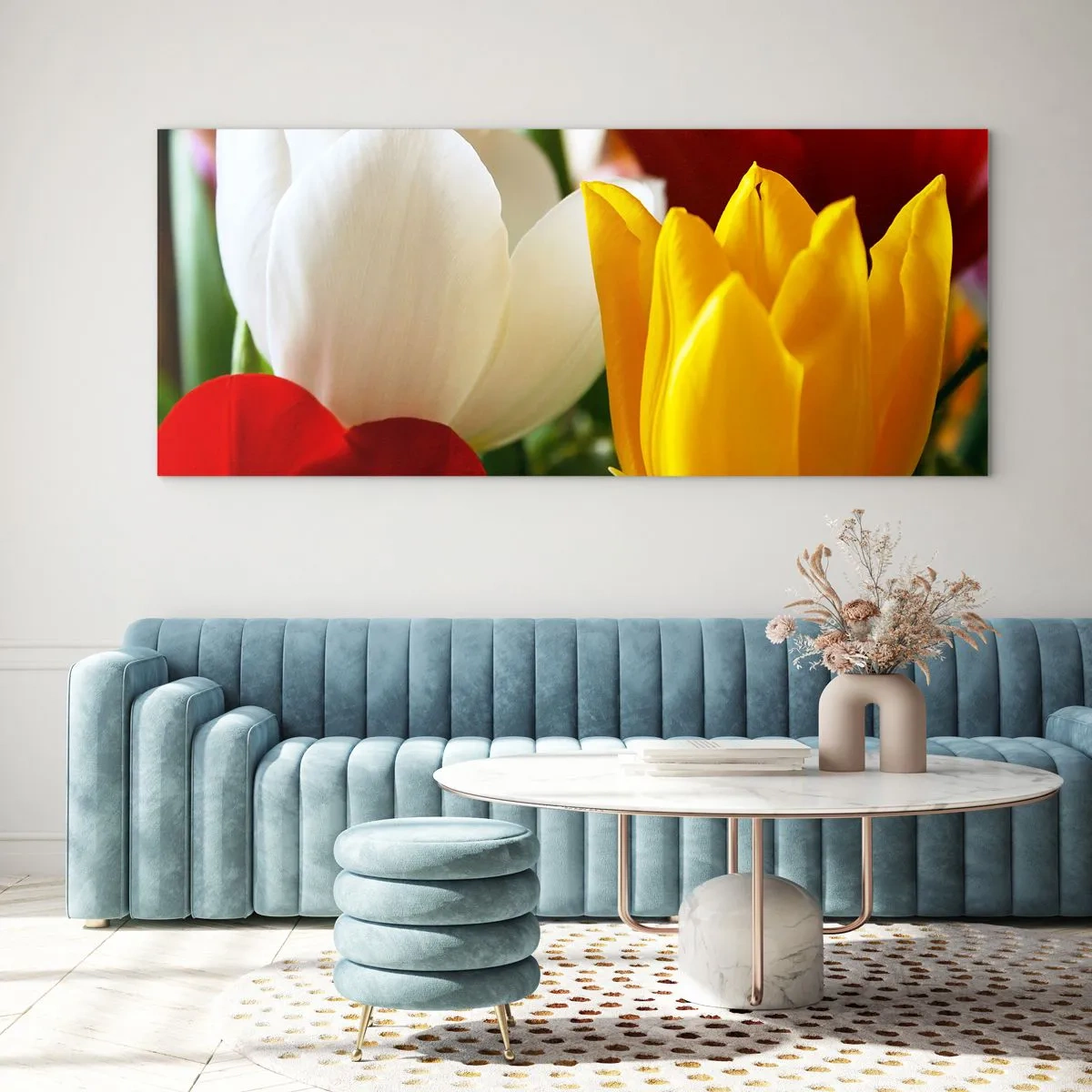 Obraz na skle - Tulipánová horúčka - 90x30 cm