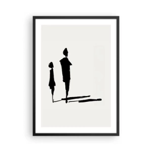 Plagát v čiernom ráme - Siluety dvoch postáv v čiernom na svetlom pozadí - 50x70cm - Určite spolu? - Moderná nástenná dekorácia do obývacej izby a spálne ARTTOR