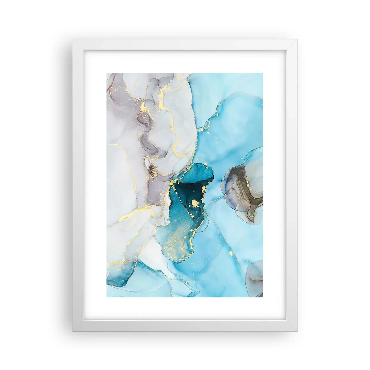 Plagát v bielom ráme - Štúdia o stretnutí šedej a tyrkysovej - 30x40 cm