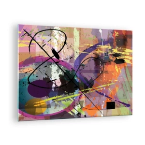 Obraz na skle - Farebné abstraktné tvary a línie v dynamickej kompozícii - 70x50cm - Možno priamo alebo okolo - Moderná nástenná dekorácia do obývacej izby a spálne ARTTOR