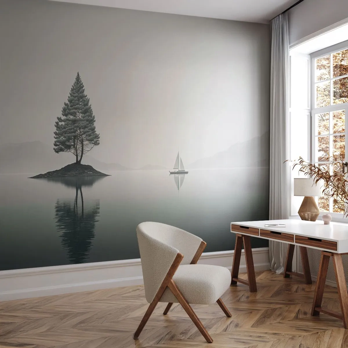 Fototapeta Premium Sand - Snívanie - Vyrovnanosť, Plachetnica, Jazero - 100x70 cm